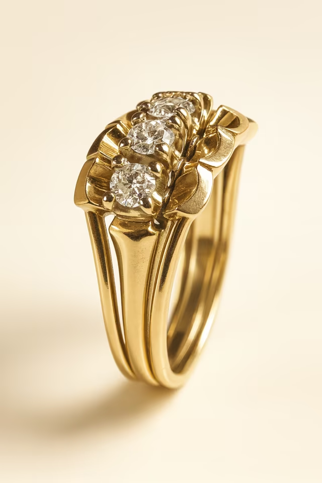 585er Vintage Goldring (14K) 5 Diamanten 0,50 ct – Gelbgold, 6,5g