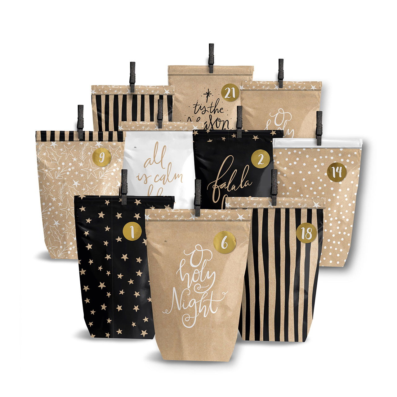 Designer Dekorationsobjekt Adventskalender - Holz Schwarz - Geschmackvolle Deko