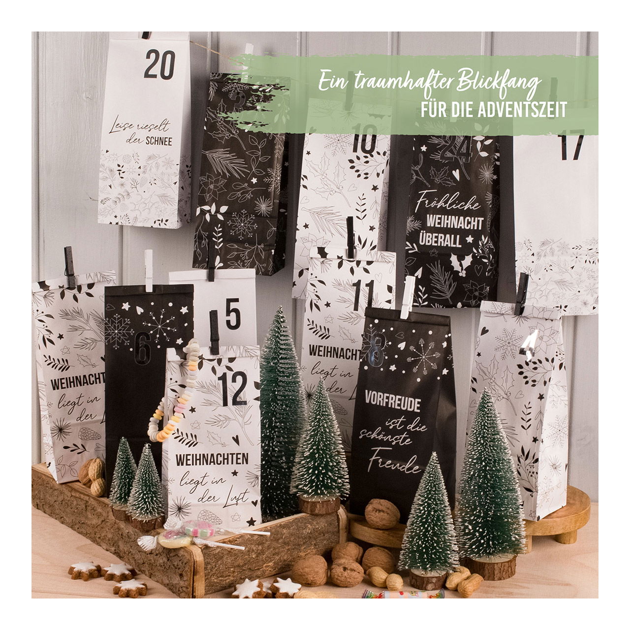 Elegante Weihnachtsdekoration Adventskalender aus hochwertigem Material in Weiß - Besonderes Sammlerstück - Handarbeit