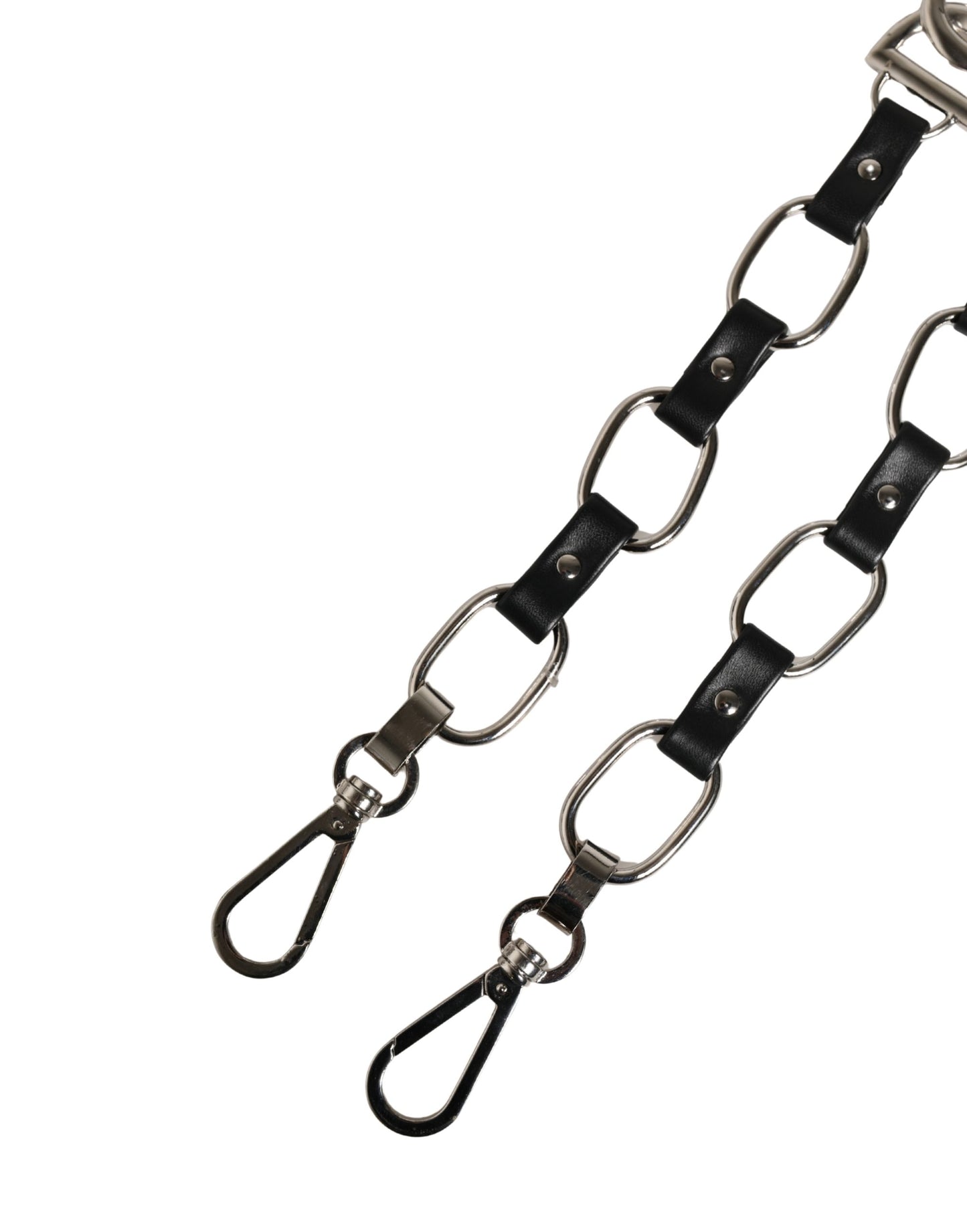 Dolce & Gabbana Schwarzer Leder Schultergurt mit silberner Kette