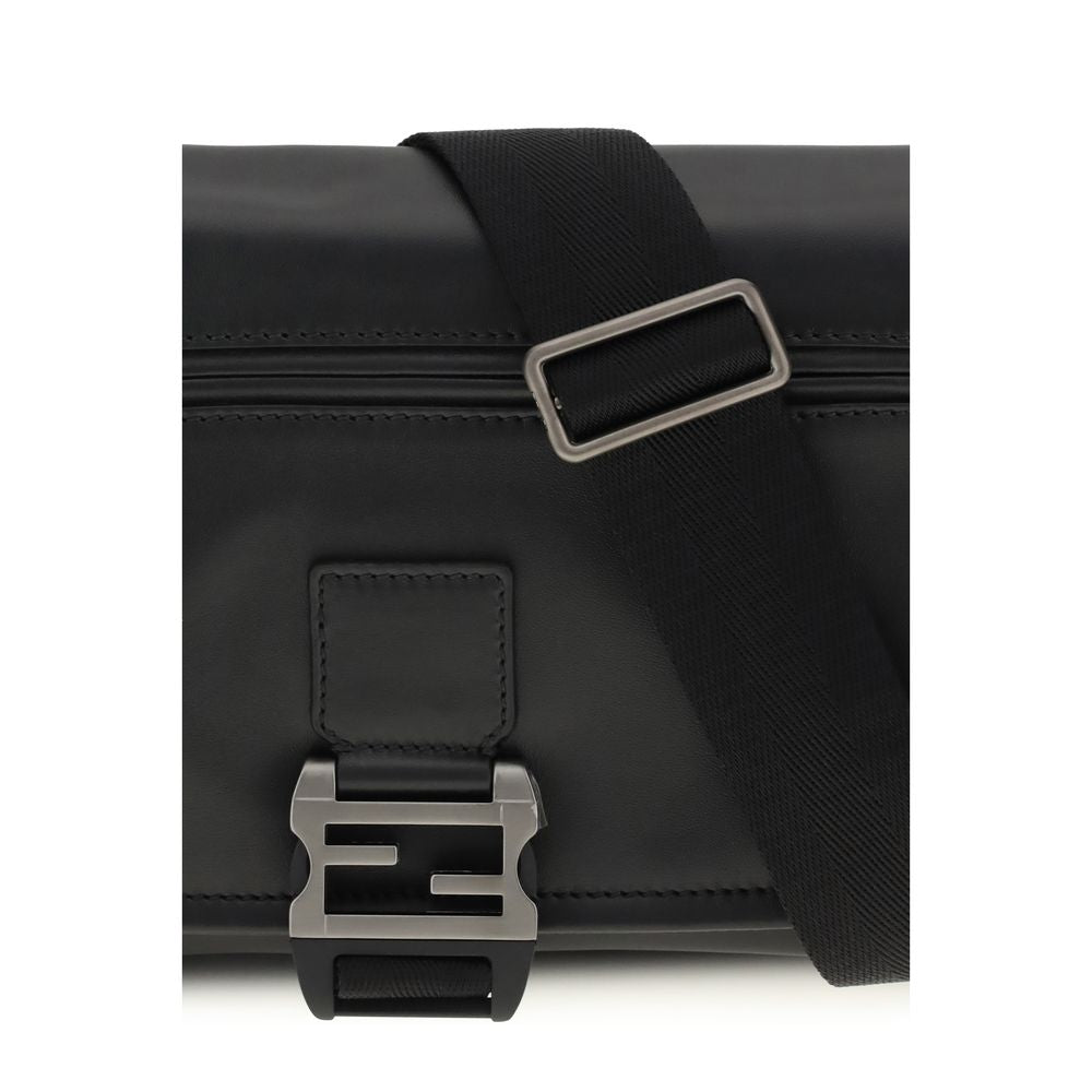 Fendi Flux Messenger Umhängetasche aus schwarzem Kalbsleder