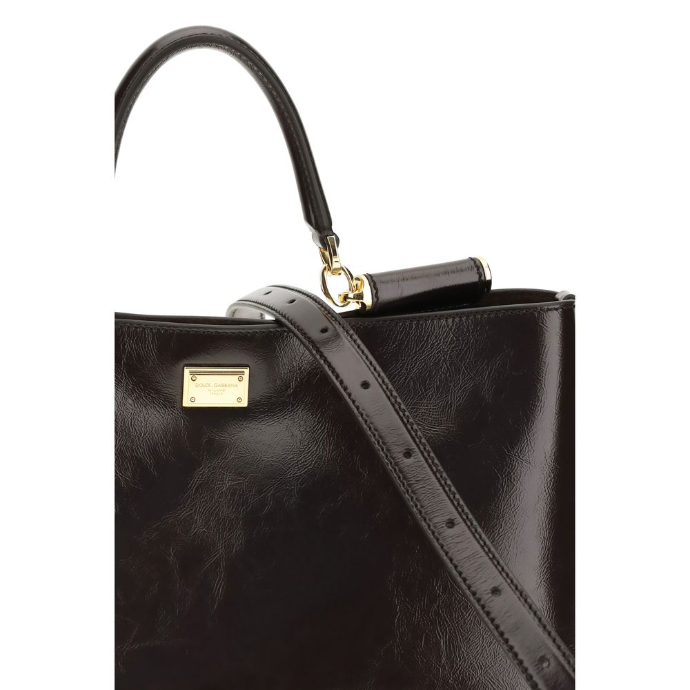 Dolce & Gabbana Vittoria Medium Handtasche aus braunem Kalbsleder