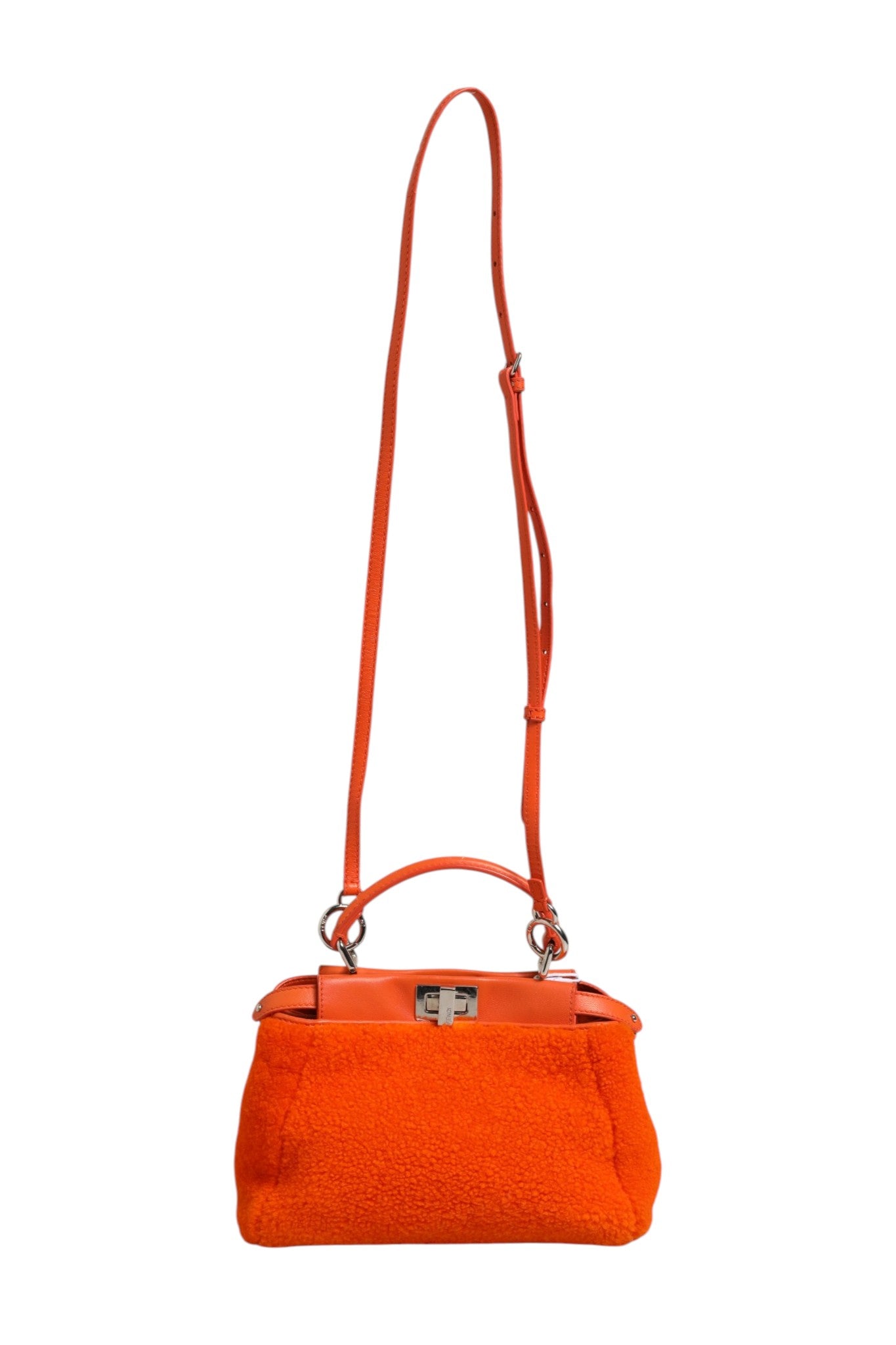 Orange Leder- und Shearling-Mini Peekaboo Henkeltasche