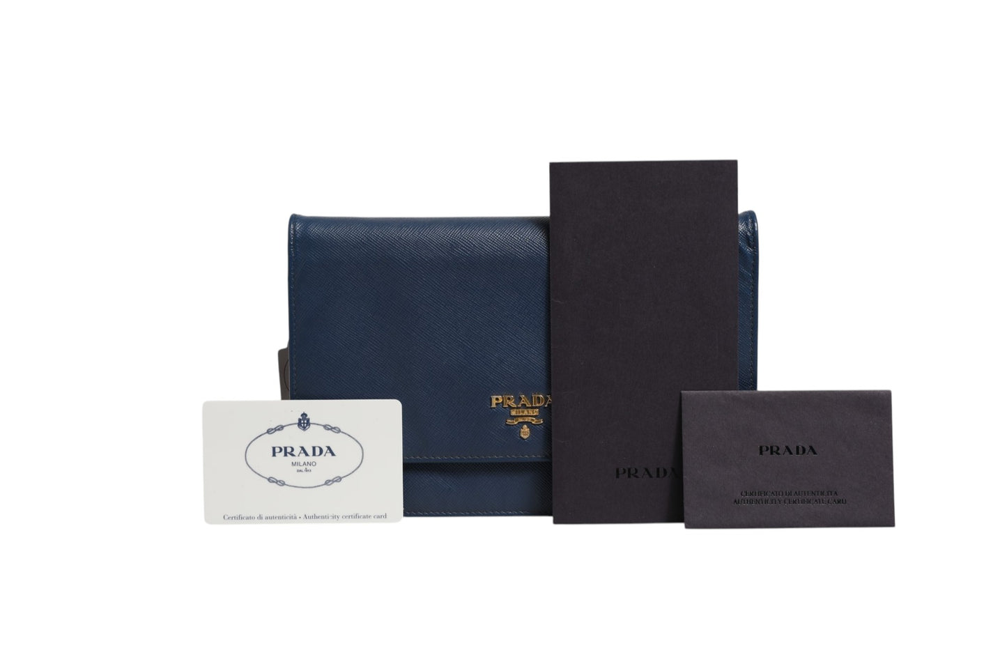 Blaue Saffiano Leder Wallet on Chain Clutch Bag