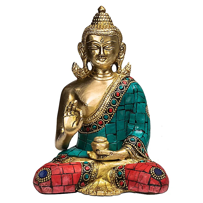 Buddha Mudra der Lehre mit Mosaikdekoration -- 16 cm