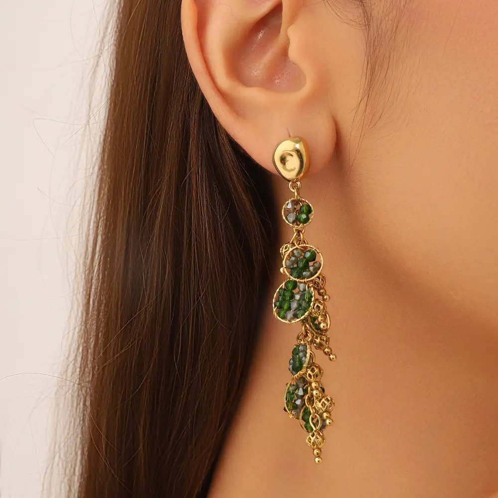 Set 4x Statement-Ohrringe Gold Grün Blau Multicolor