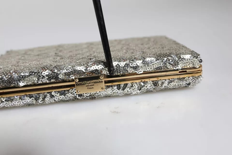 Elegante Dolce & Gabbana Silberne Pailletten-Clutch für besondere Anlässe