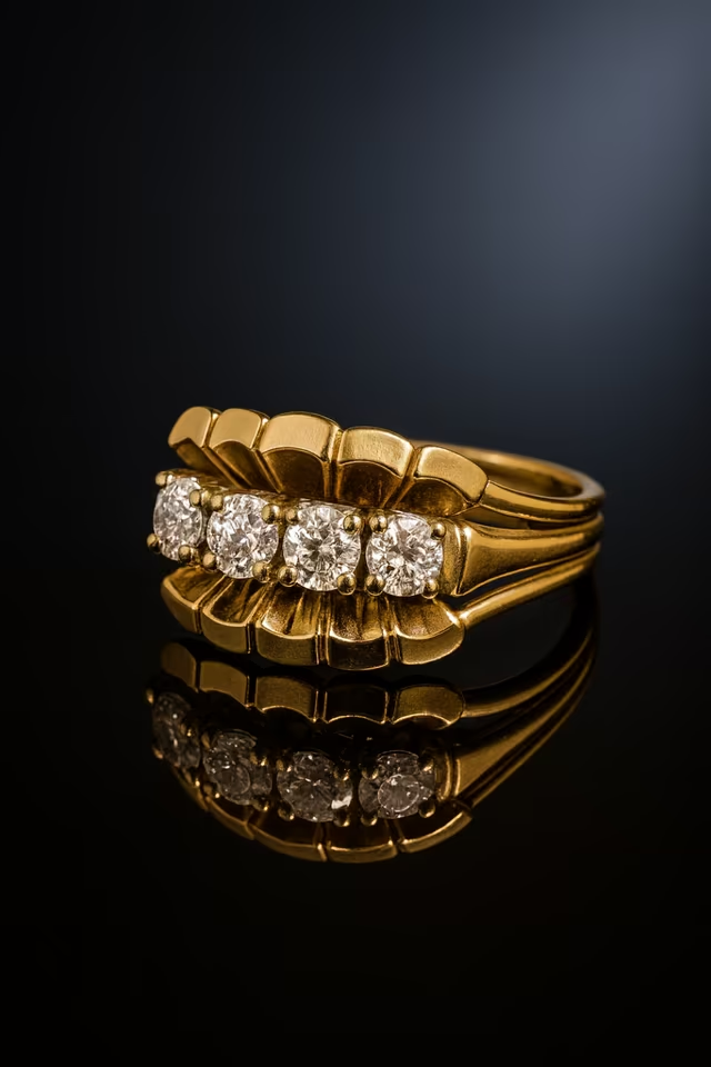 585er Vintage Goldring (14K) 5 Diamanten 0,50 ct – Gelbgold, 6,5g