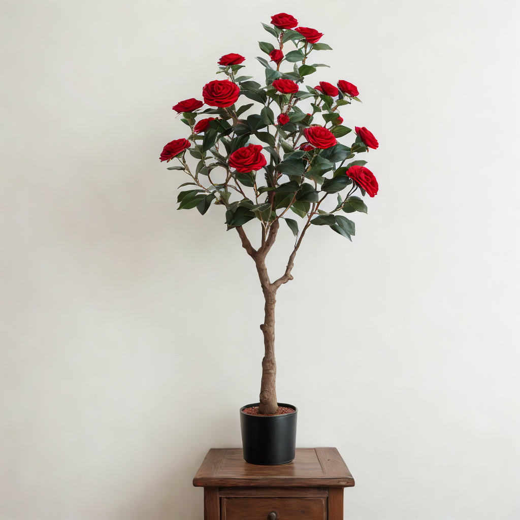 Künstlicher Rosenbaum 120 cm – Eleganter Blickfang mit roten Blüten