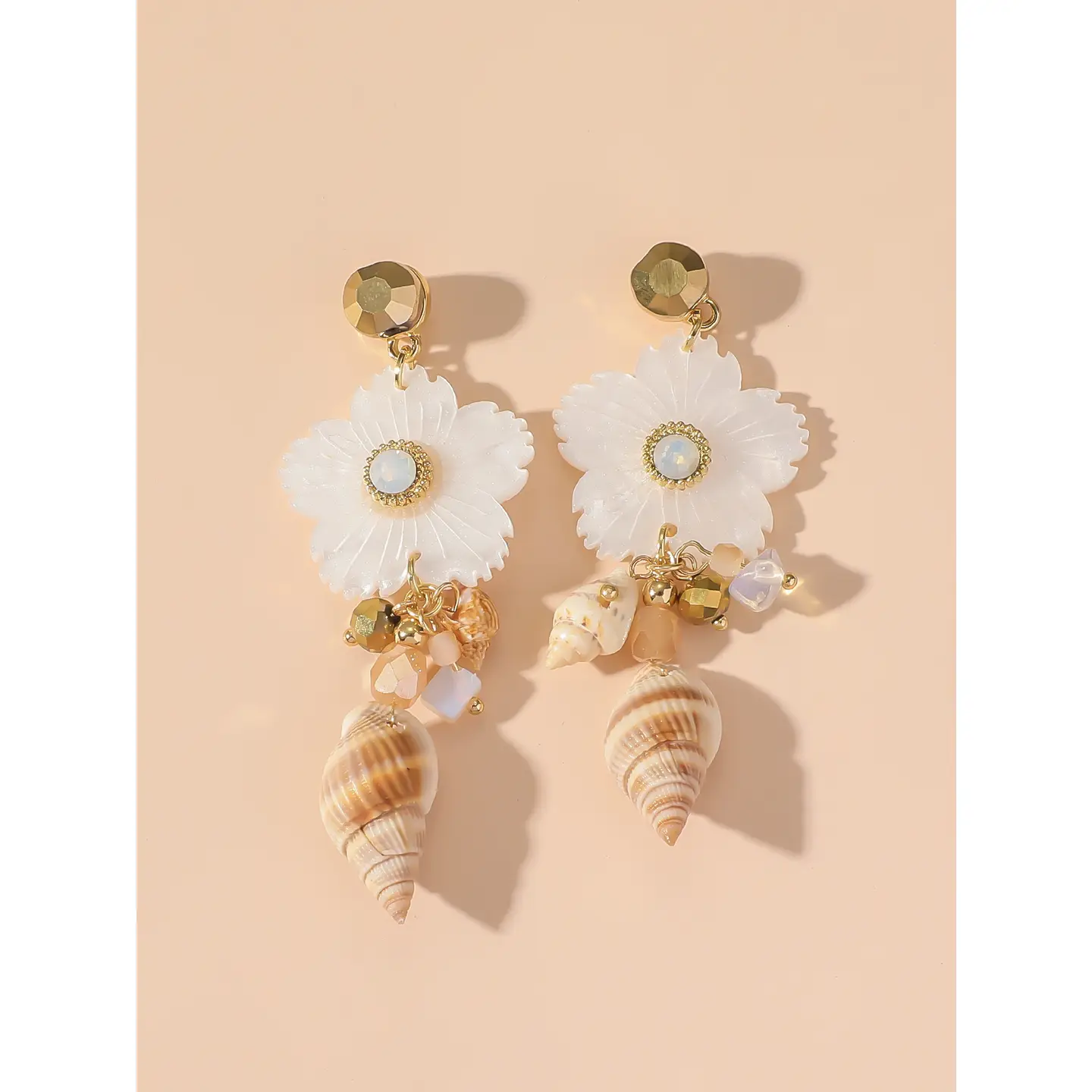 4 Designs Statement-Ohrringe – Blumen, Kristall, Muschel – Damen Modeschmuck
