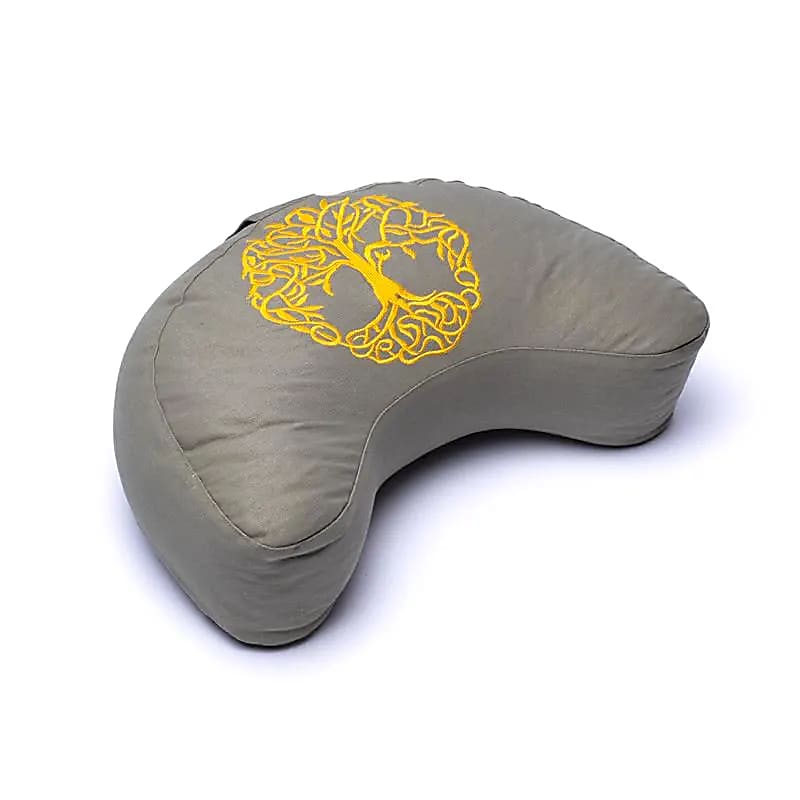 Meditationskissen Halbmond grün Lebensbaum Bio-Baumwolle (OCS) -- 37x17x13cm; ±1210g