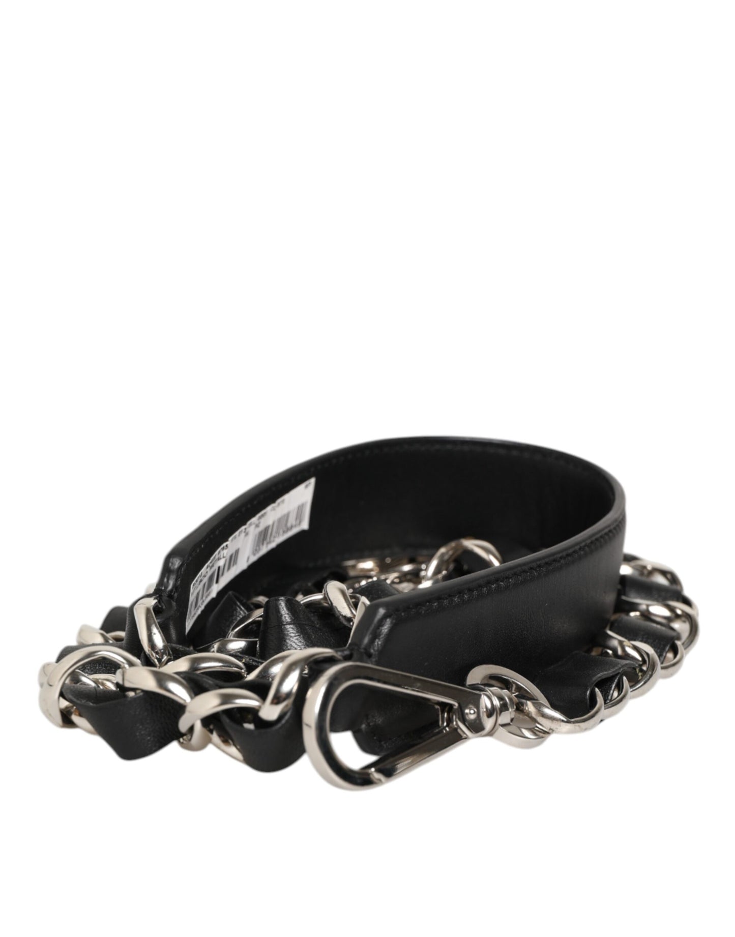 Dolce & Gabbana Schulterriemen aus schwarzem Leder mit silberner Kette