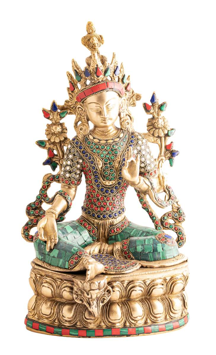 Grüne Tara Statue aus Messing - 36 cm / 4,4 kg