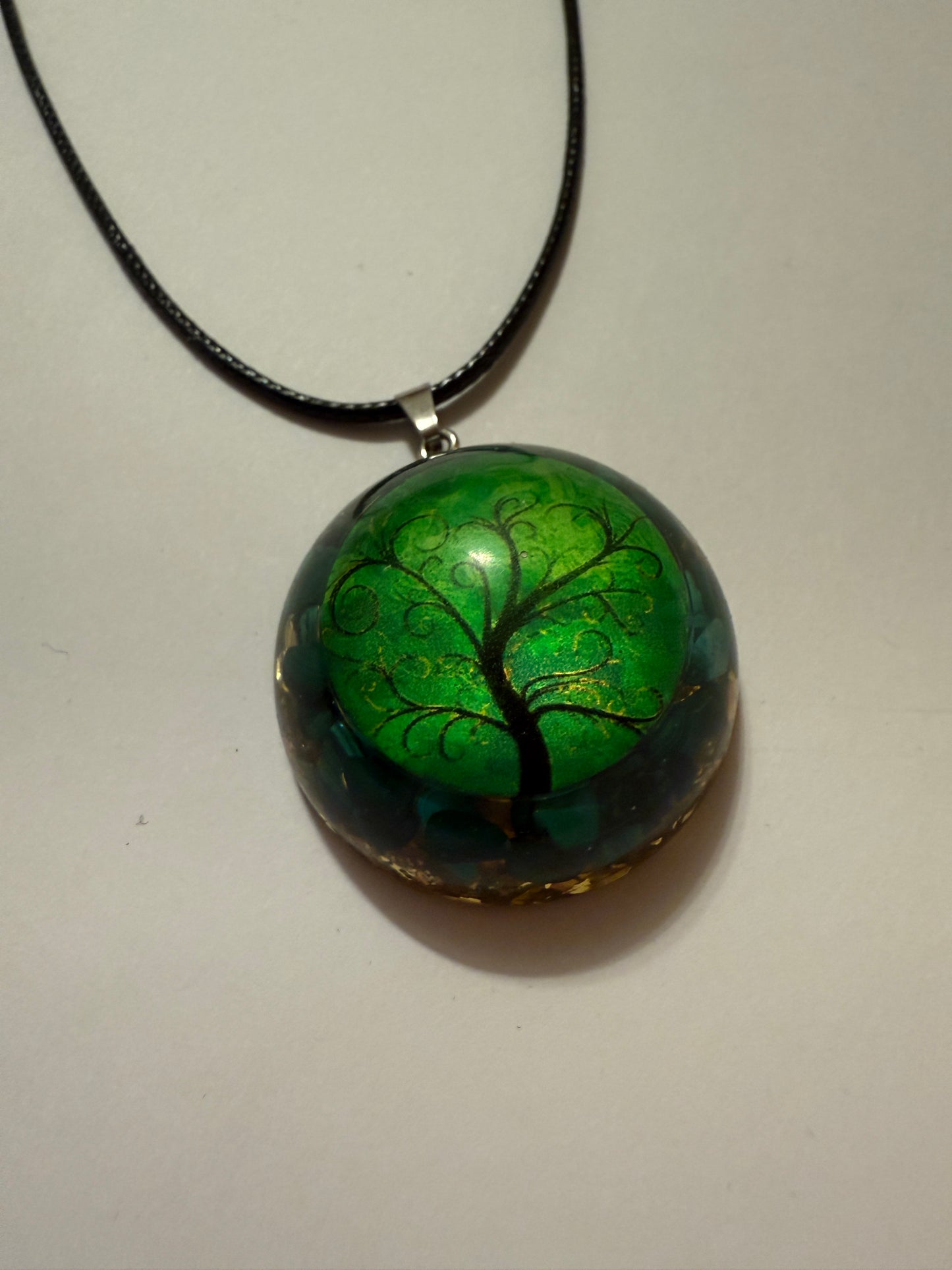 Handmade malachite orgone pendant with tree of life motif