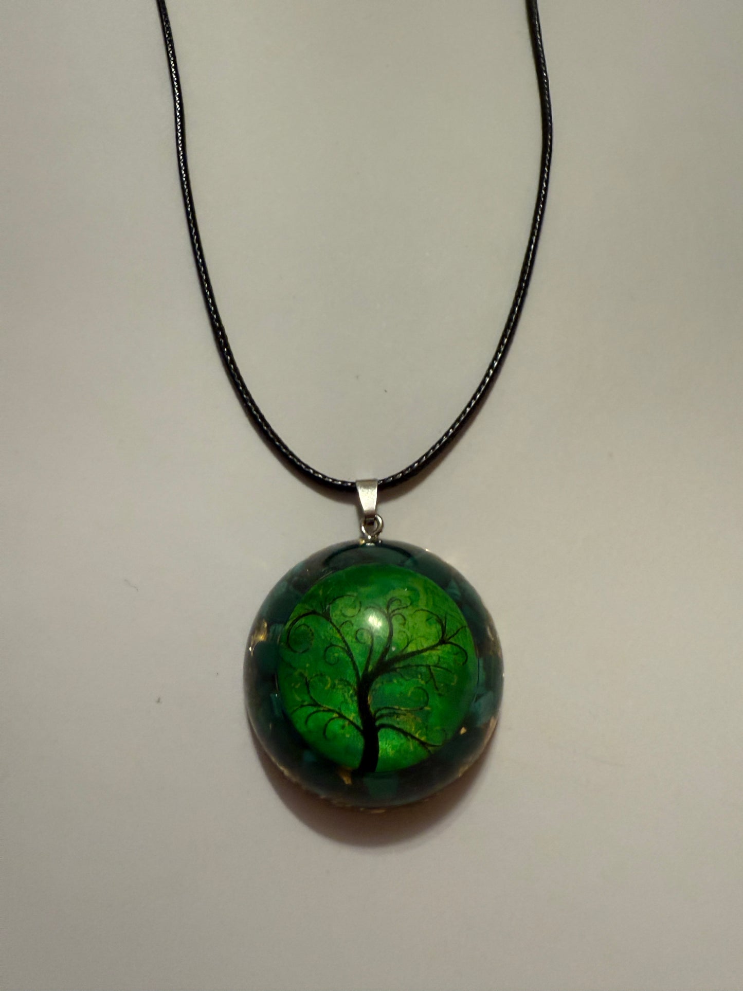 Handmade malachite orgone pendant with tree of life motif