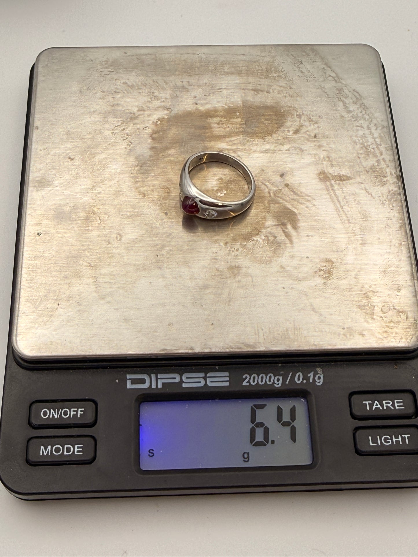 18K white gold gypsy ring with ruby and certificate