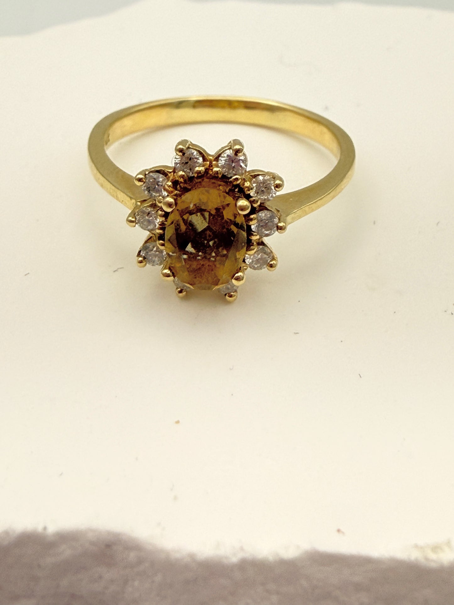 Strahlender Vintage Entourage Ring – 585 Gold mit Citrin & Diamanten