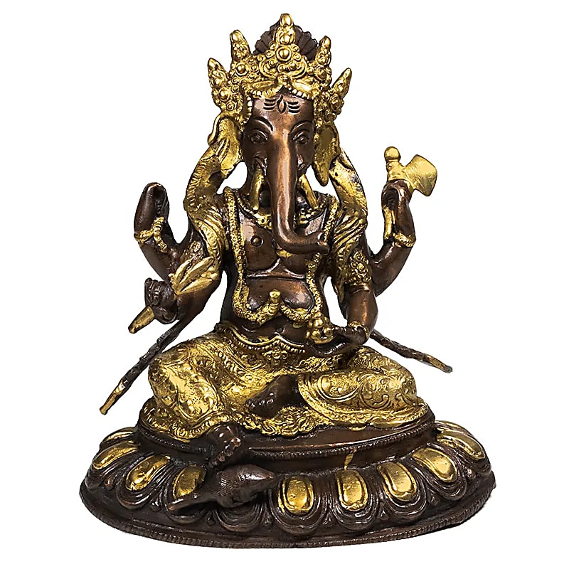 Ganesh auf Lotus Messing 2-farbig -- 2050 g; 20 cm