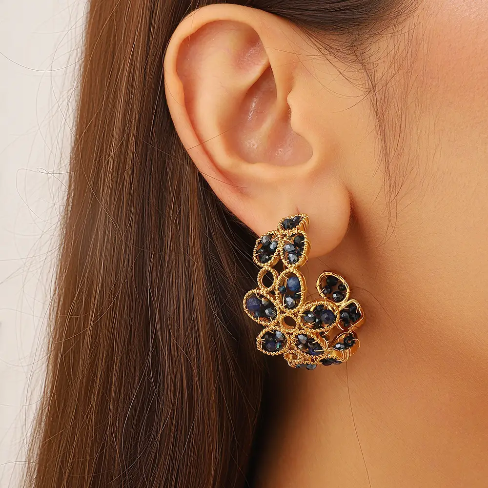 Set 4x Statement-Ohrringe Gold Grün Blau Multicolor