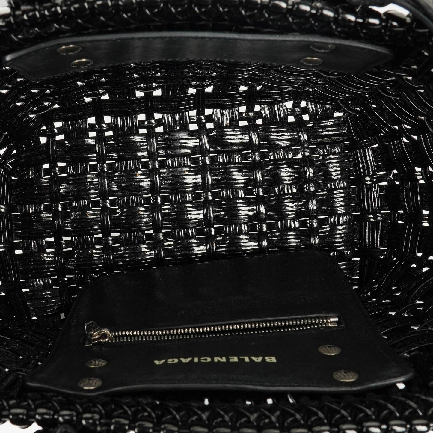 Balenciaga XS Bistro Korbtasche schwarz geflochten und lackiert