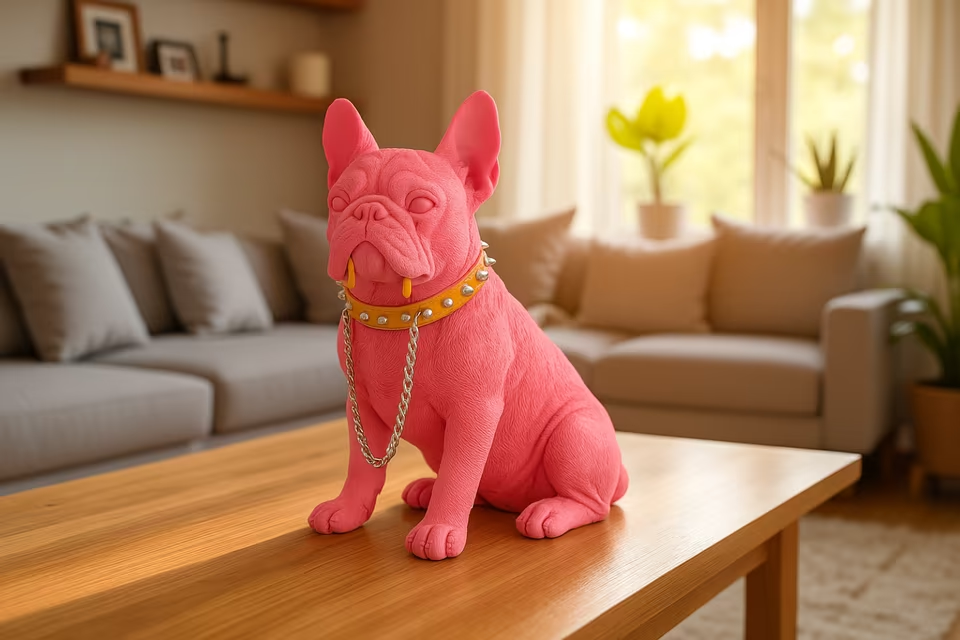 Stylische Bulldoggen-Figur in Pink – Mit Glitzerhalsband & Kette