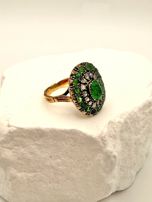 Antiker 18K Smaragdring ca. 1860 • Alt-Schliff • Gr. 53