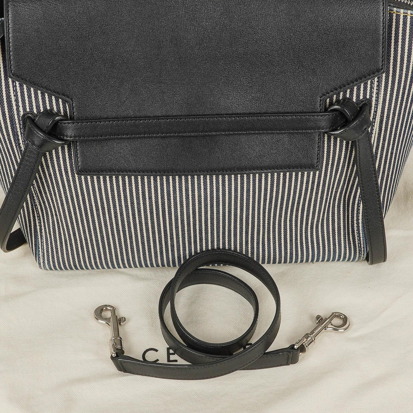 Celine Mini Belt Bag aus gestreiftem Canvas und Leder