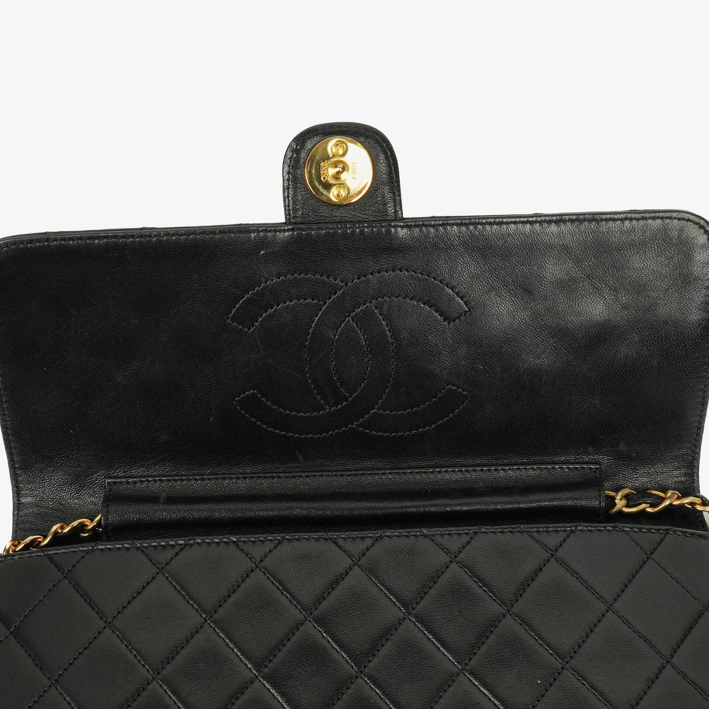 Chanel Classic Single Flap Tasche aus schwarzem gestepptem Lammleder mit 24K vergoldeten Beschlägen