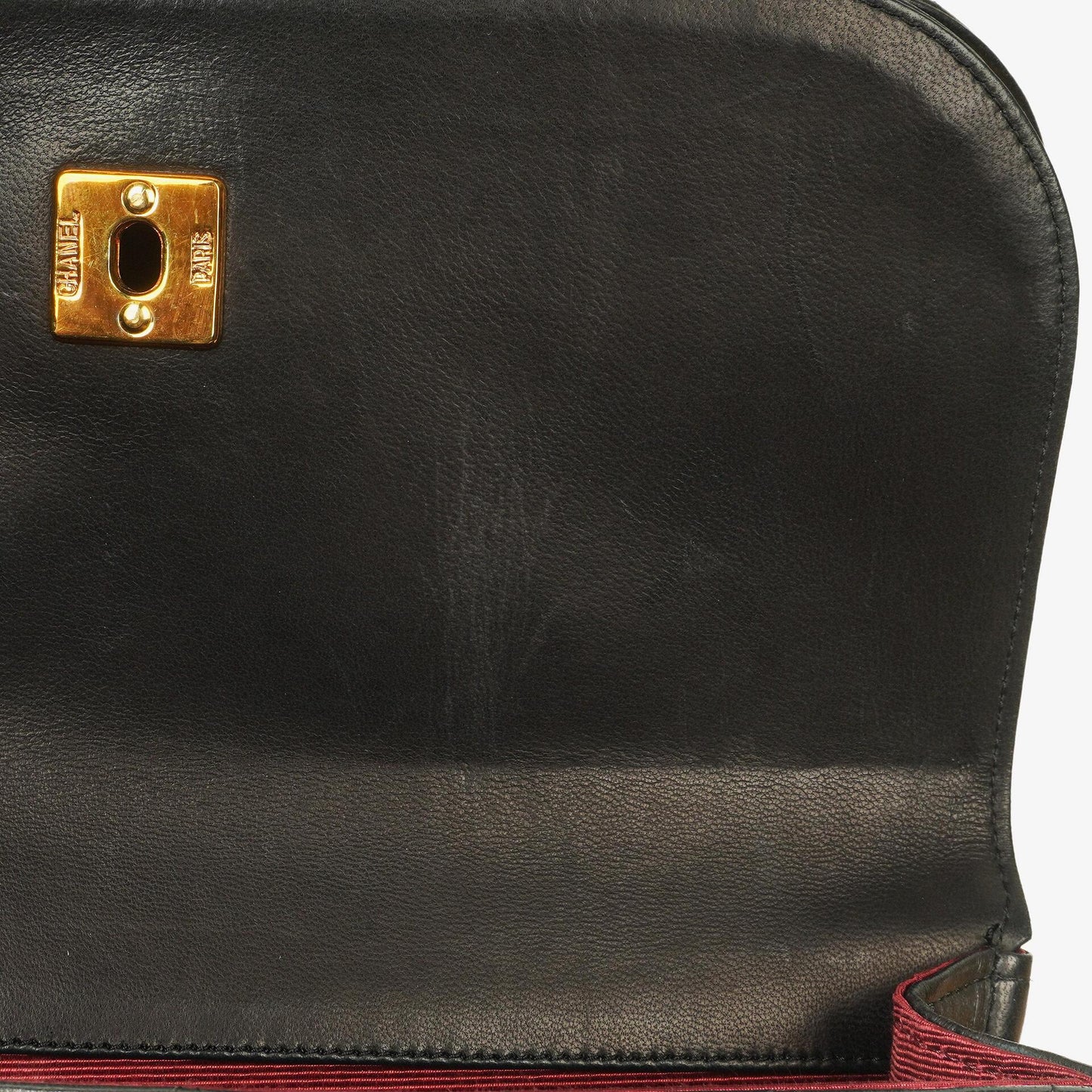 Chanel Half Moon Double Flap Tasche aus schwarzem gestepptem Lammleder mit 24K vergoldeten Beschlägen
