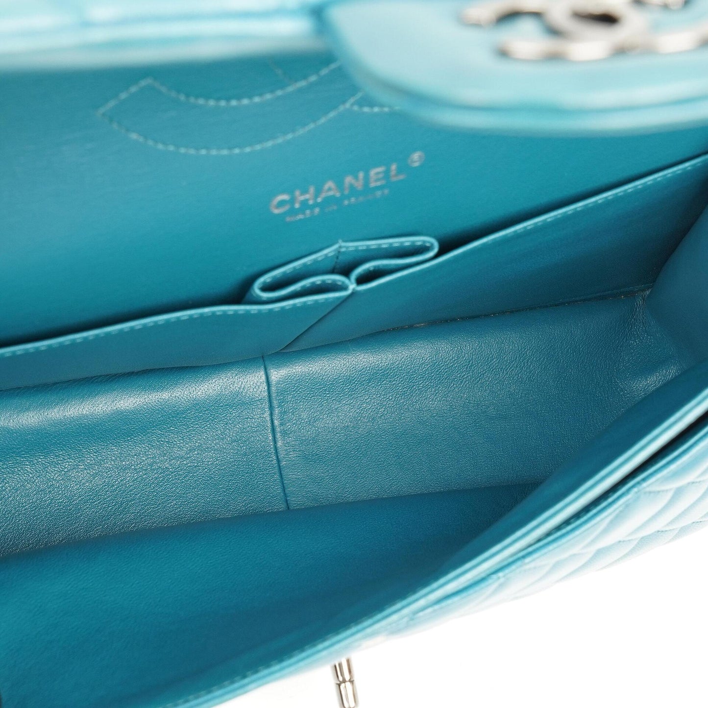 Chanel Classic Jumbo Double Flap Tasche Blau Gestepptes Lammleder Mit Silberfarbener Hardware