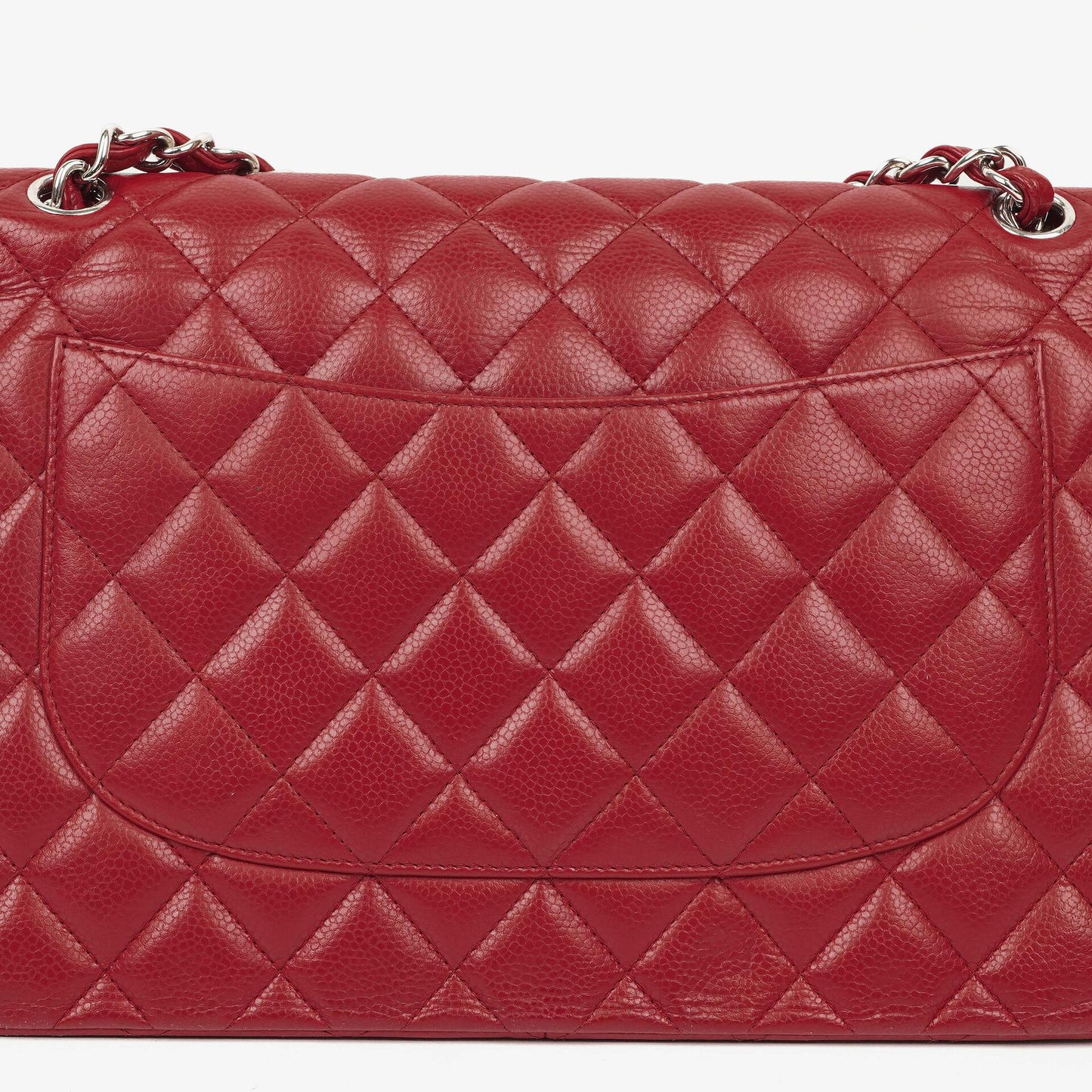 Chanel Jumbo Classic Double Flap Tasche aus rotem gestepptem Caviar-Leder mit silberfarbener Hardware