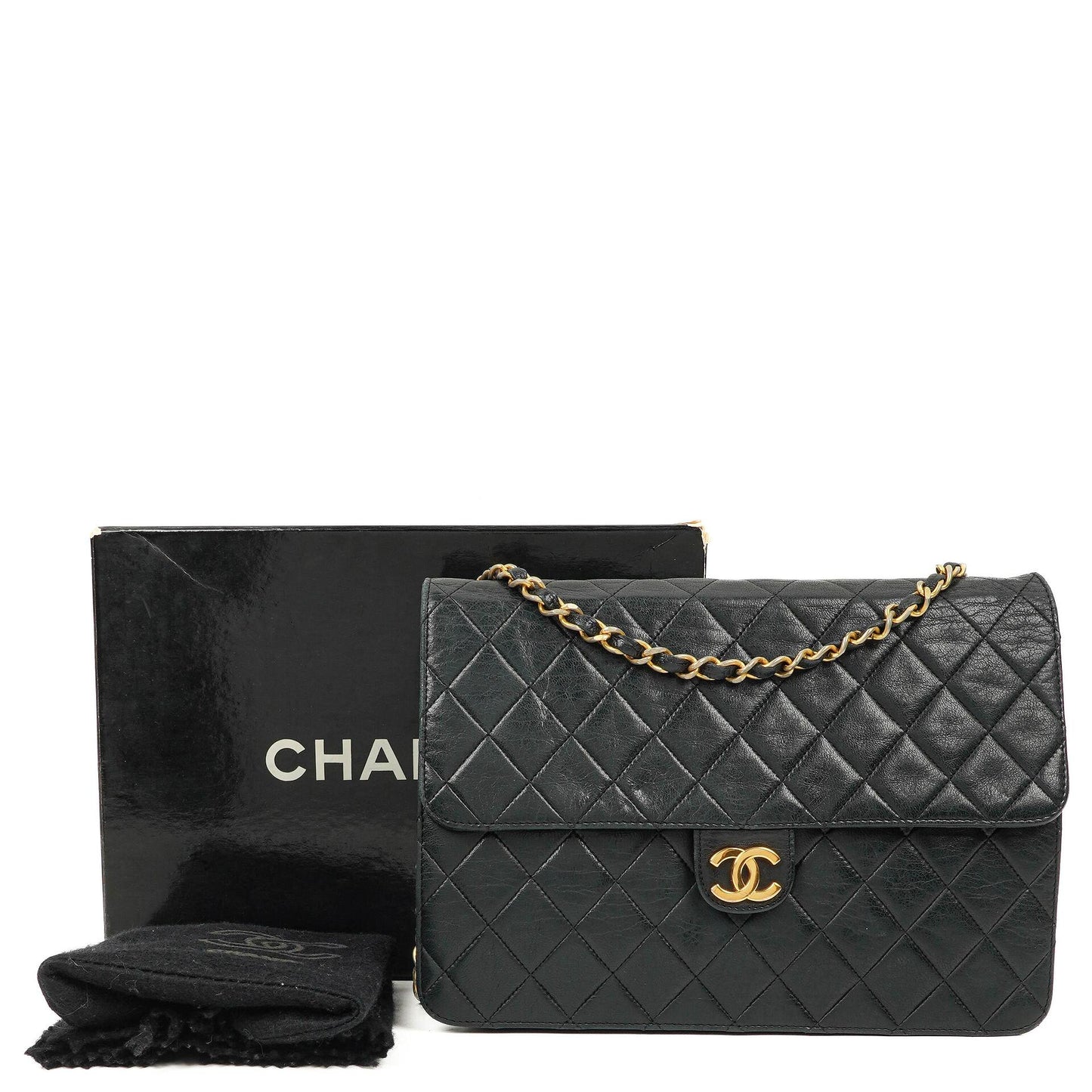 Chanel Medium Classic Einzelklappentasche Schwarz Gepolstertes Lammleder Mit 24K vergoldeter Hardware