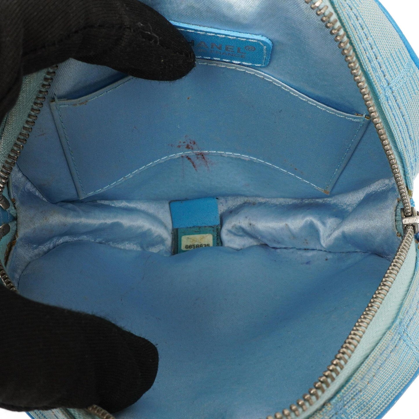 Chanel Nylon Reise Runde Blaue Kosmetiktasche, 2002-2003