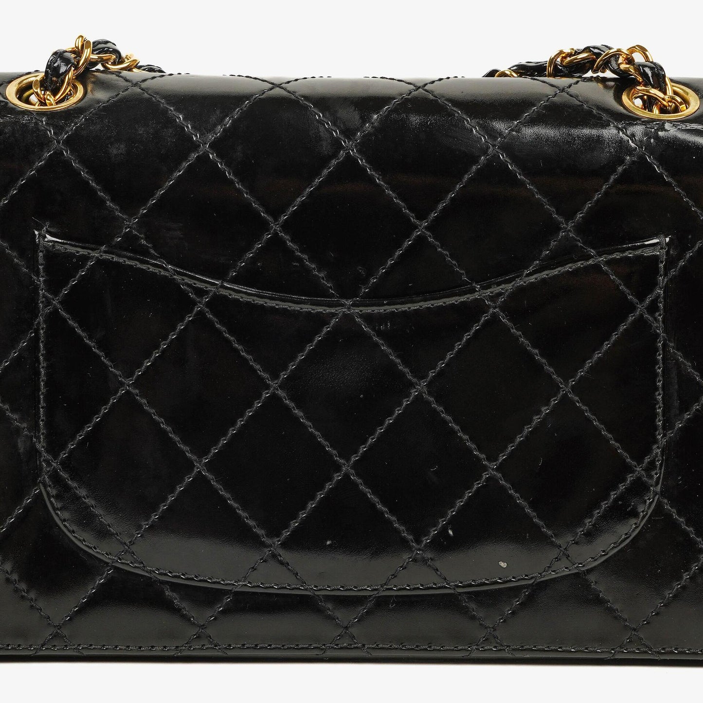 Chanel Kleine Classic Single Flap Tasche aus schwarzem gestepptem Lackleder mit 24K vergoldeter Hardware