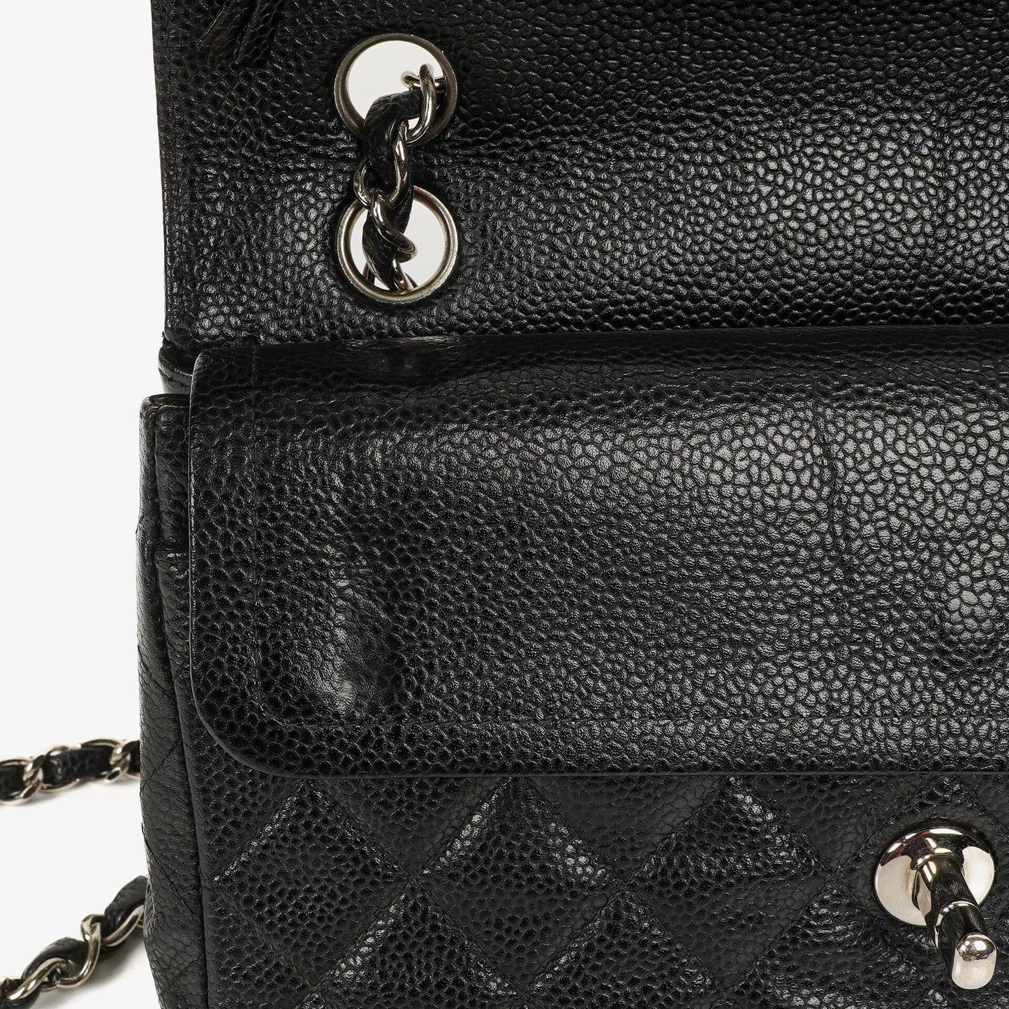 Chanel Small Classic Vintage Double Flap Bag aus schwarzem gestepptem Kaviarleder mit silberfarbener Hardware