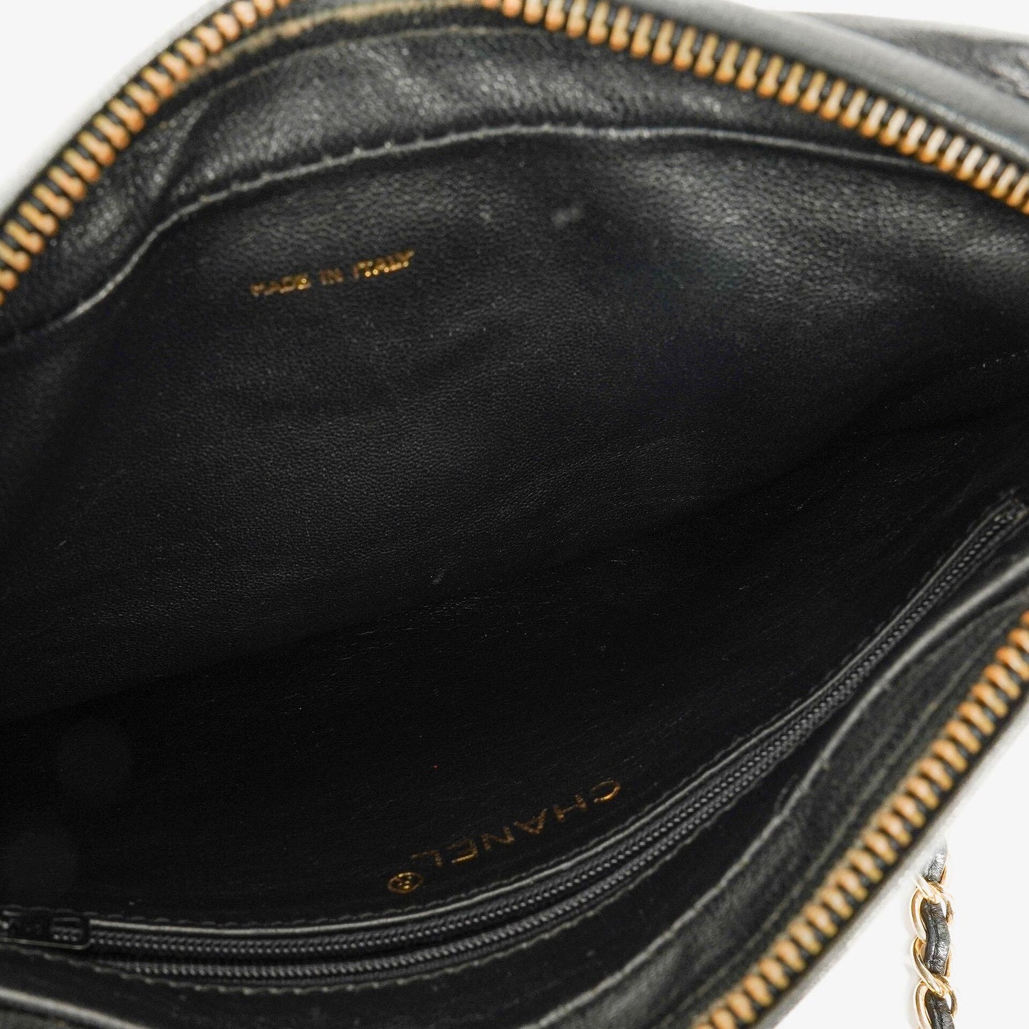 Chanel Vintage CC Camera Tassel Tasche aus schwarzem gestepptem Lammleder