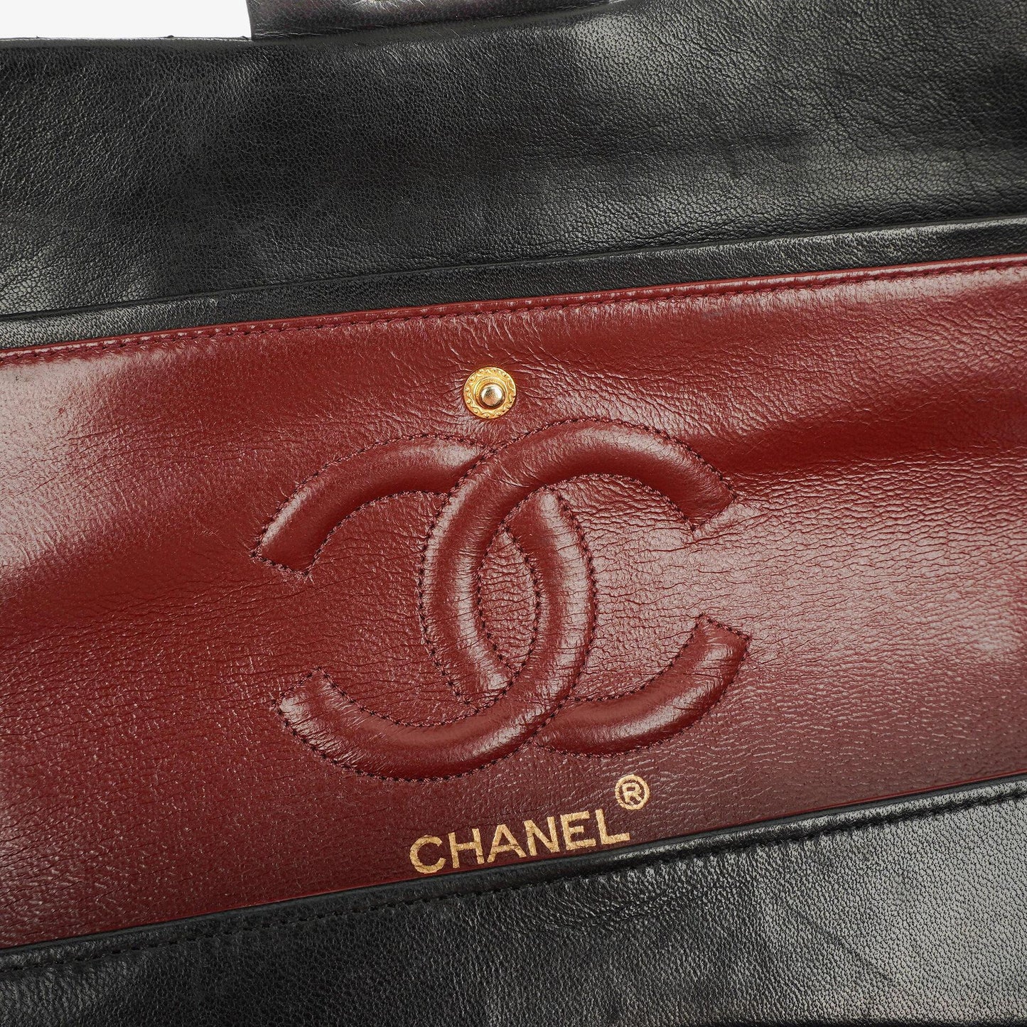 Chanel Vintage Classic Double Flap Tasche Medium aus schwarzem gestepptem Lammleder mit 24K vergoldeter Hardware