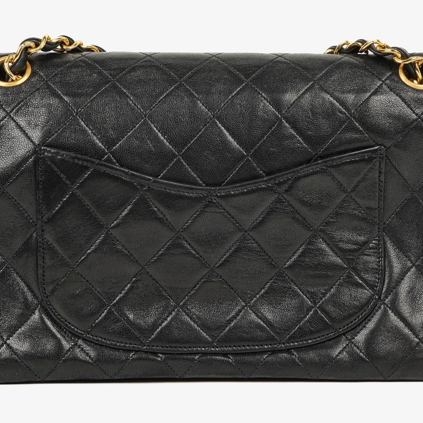 Chanel Vintage Medium Classic Double Flap Bag aus schwarzem gestepptem Lammleder mit 24K vergoldeter Hardware