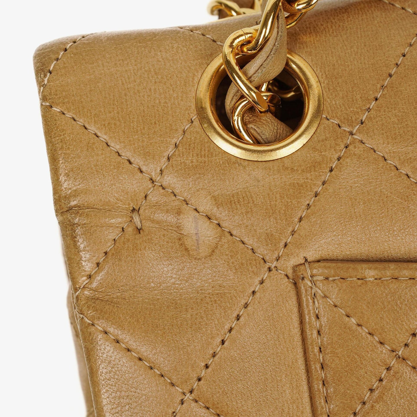 Chanel Vintage Small Classic Double Flap Tasche aus beigem gestepptem Leder mit 24K vergoldeten Beschlägen