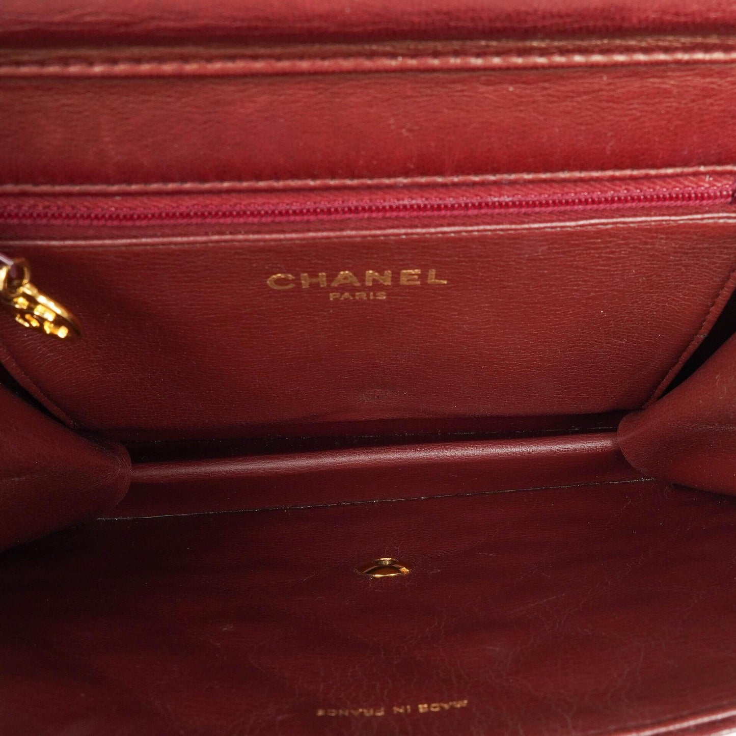 Chanel Vintage Kleine Classic Single Flap Tasche Burgunder gestepptes Lammleder mit 24K vergoldeten Beschlägen