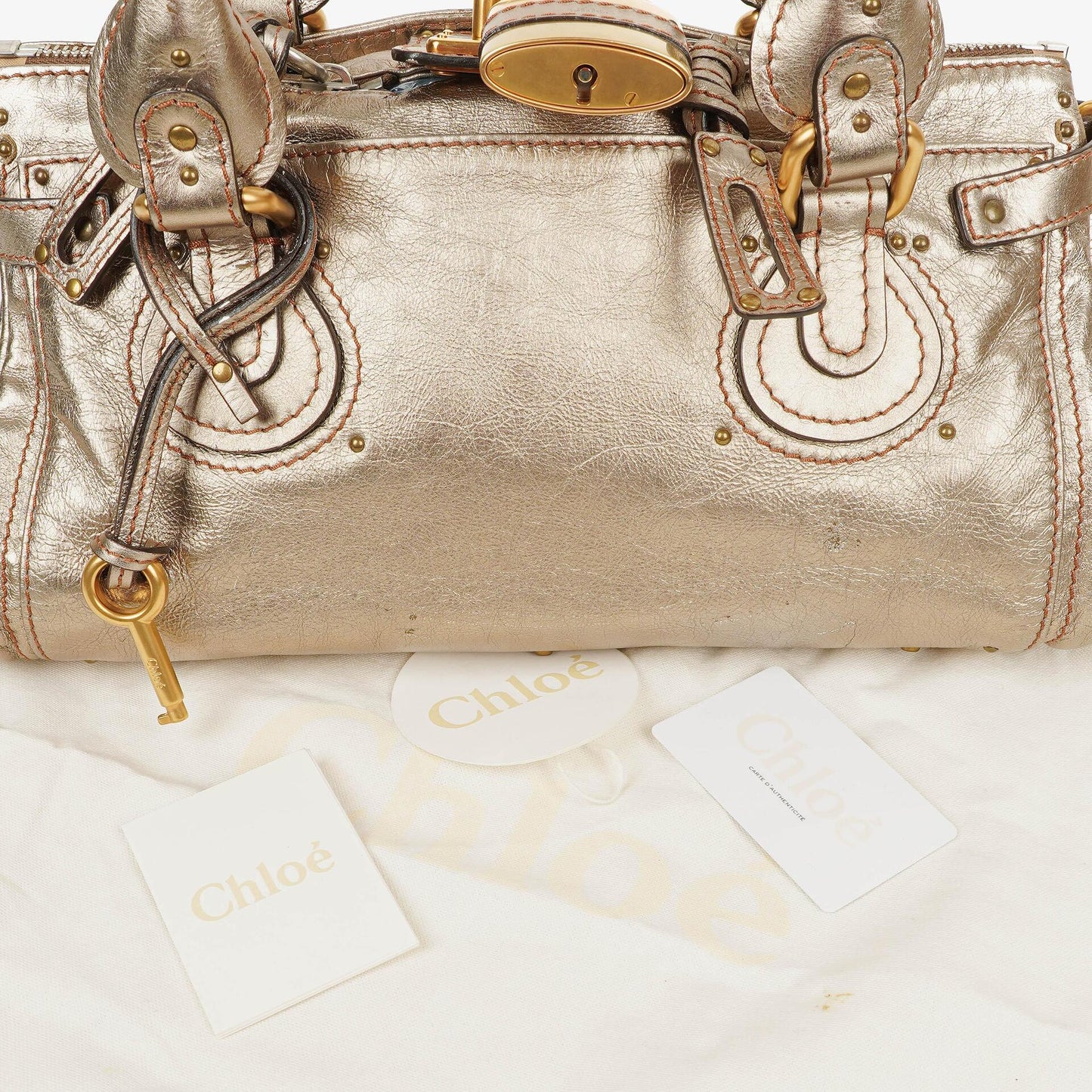 Chloé Paddington Tasche aus bronzefarbenem Metallic-Leder