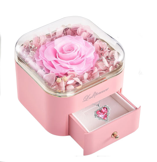 Ewige Rose Schmuckkasten mit funkelnder Kristall-Herz-Halskette