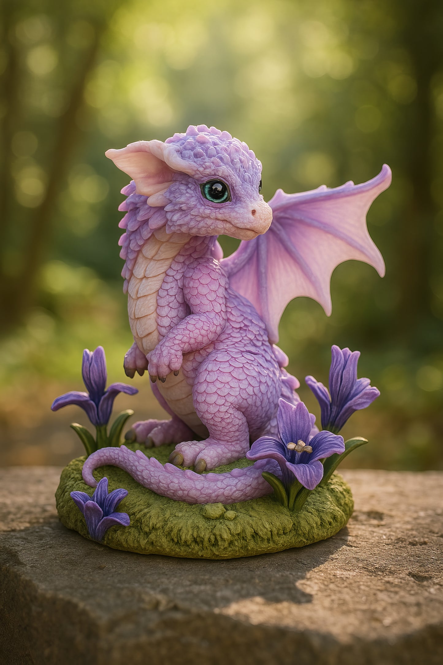 Smok Kwiatu Irysa – Delikatny mały smok wykonany z żywicy | Figurka fantasy