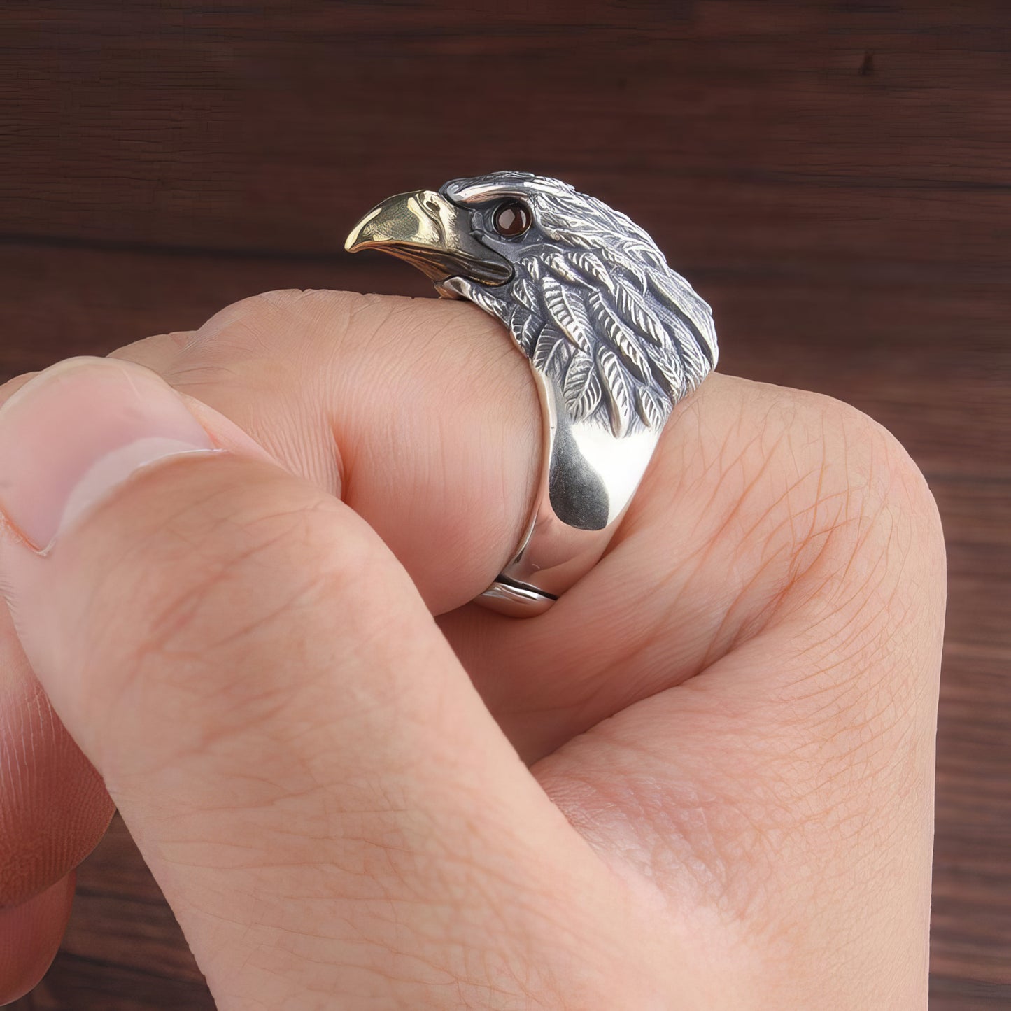 Retro-Style Adler-Ring für Herren | Silberbeschichteter Antik-Look Ring | Handgefertigt