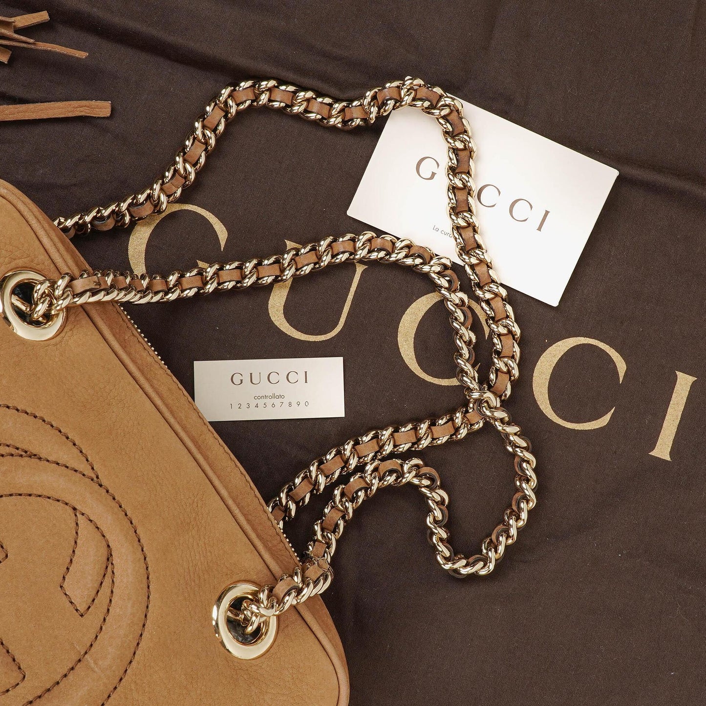 Gucci Kleine Soho Bowler Tasche aus braunem Nubukleder