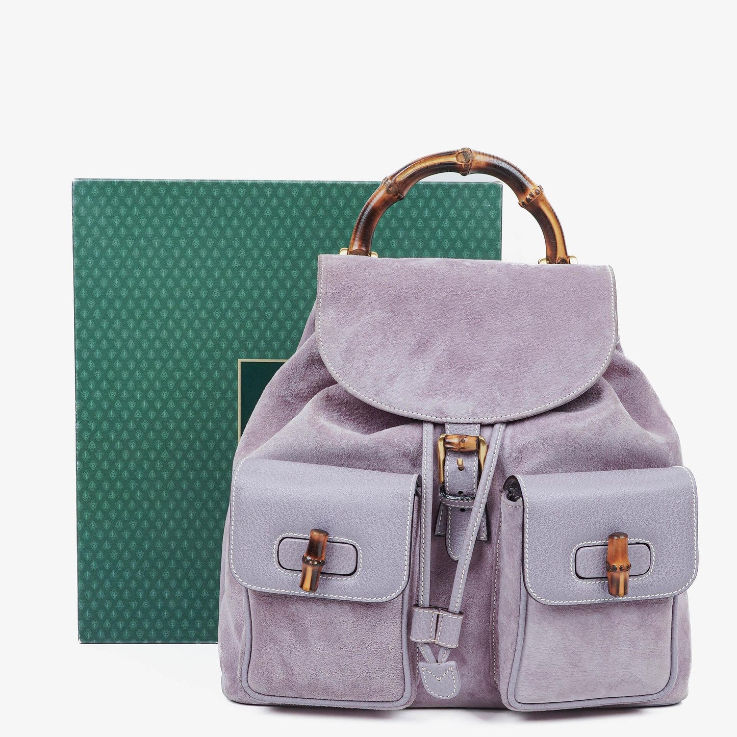 Gucci Vintage Bamboo Rucksack aus lila Wildleder und Leder
