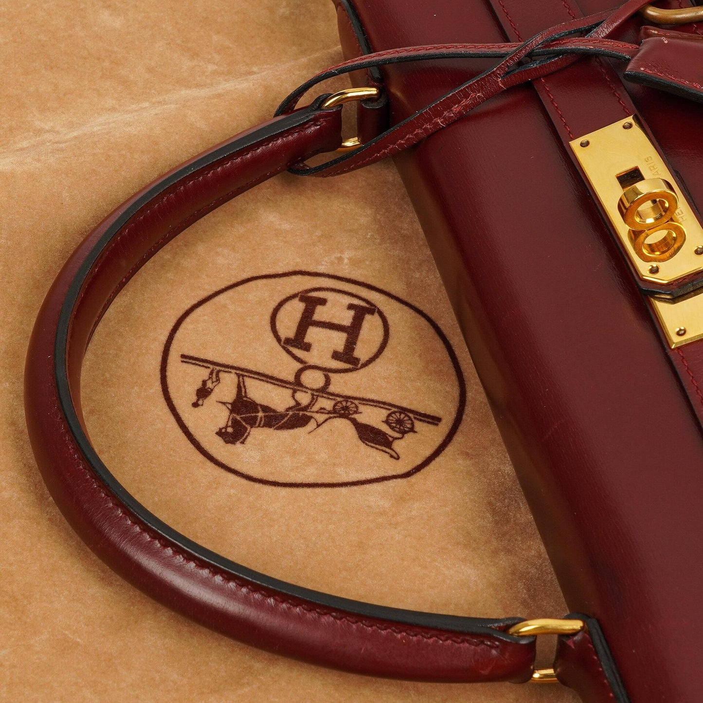 Hermes Kelly 32 Retourne Vintage Rouge H Box Kalbsleder Goldbeschläge 1983