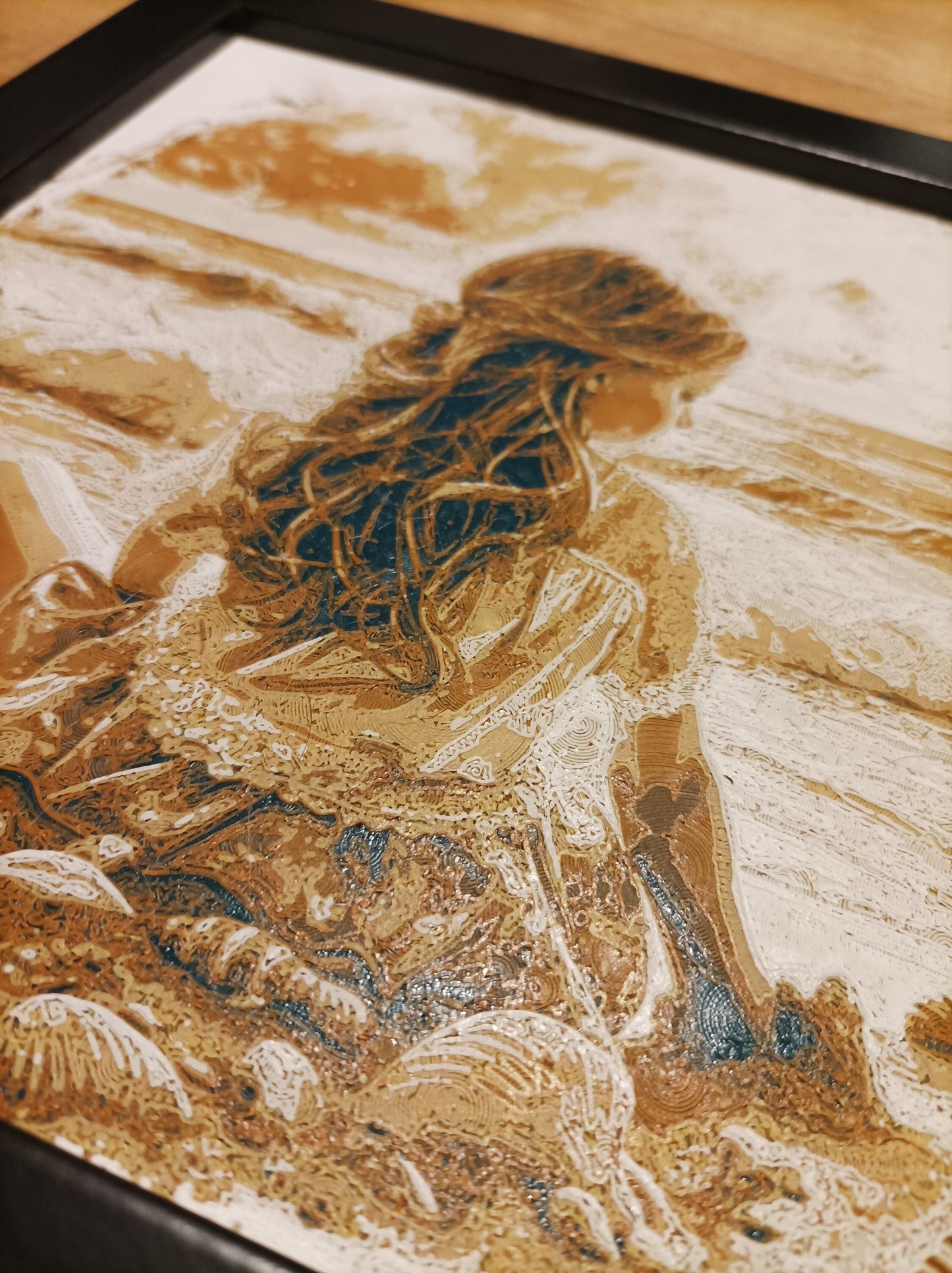 3D-printed wall mural "Girl on the Beach" with frame, 22x22 cm