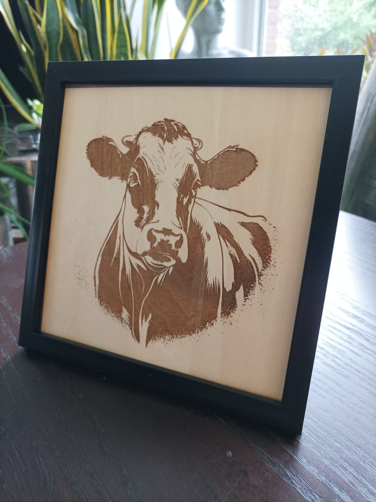 Custom photo on wood, laser cut photo on wood with picture frame, personalized wall decoration, portrait from photo.