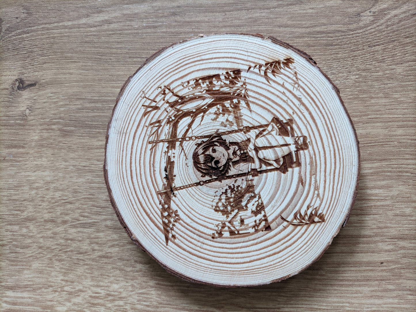 Natural wood coasters with artistic engravings